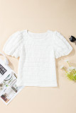 White Frilled Lace Trim Bubble Sleeve Blouse
