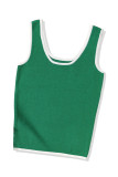 Dark Green Lightweight Ribbed Knit Contrast Trim Sweater Vest