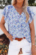 Blue Flutter Sleeve V Neck Floral Summer Blouse