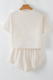 Beige 2pcs Cropped Tee and Ruffle High Waist Skort Set