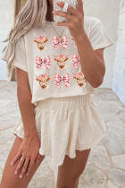 Beige Cow with Bows Cropped Tee and Skort Set