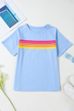 Beau Blue Striped Patch Front Casual Tee