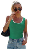 Dark Green Lightweight Ribbed Knit Contrast Trim Sweater Vest