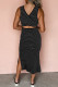 Black Stripe Criss Cross Side Slits Slim Fit Sleeveless Midi Dress
