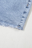 Beau Blue Rhinestone Light Wash Raw Hem High Waist Denim Shorts