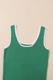 Dark Green Lightweight Ribbed Knit Contrast Trim Sweater Vest