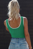 Dark Green Lightweight Ribbed Knit Contrast Trim Sweater Vest