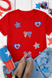 Red American Flag Inspired Sequined Pattern Crewneck Tee