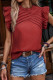 Red Dahlia Solid Color Pleated Detail Ruffle Short Sleeve Blouse