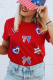 Red American Flag Inspired Sequined Pattern Crewneck Tee