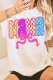White MAMA Checkered Bow Knot Print Crewneck T Shirt