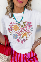 White MAMA Flower Heart Cotton Blend Graphic Tee