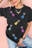 Black Sequined Bow Guitar Country Music Festival Casual Tee