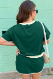 Evergreen Plus Size Contrast Trim T Shirt and Skirt Two Piece Set