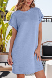 Myosotis Solid Color Textured Crinkle Short Sleeve T Shirt Dress
