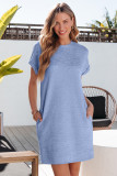 Myosotis Solid Color Textured Crinkle Short Sleeve T Shirt Dress