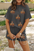 Carbon Grey Western Rodeo Graphic Patched 3D Ribbed Short 2pcs Outfit