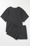 Carbon Grey Western Rodeo Graphic Patched 3D Ribbed Short 2pcs Outfit