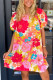 Pink Floral Print Bubble Short Sleeve Dress