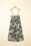 Khaki Tropical Palm Print Wrapped V Neck Spaghetti Straps Tiered Dress