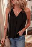 Black Pinched V Neck Tie Loose Tank Top