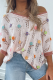 Delicacy Embroidered Flowers Colorblock Edge Hollowed Sweater