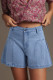 Dusk Blue Pleated Patchwork Panel Lightweight Denim Shorts