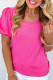 Strawberry Pink Casual Round Neck Bubble Sleeve T-shirt