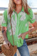 Green Floral Ric Rac Edge Puff Sleeve Button Up Summer Shirt