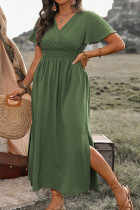 Four Leaf Clover Surplice Neckline Shirred High Waist Plus Size Maxi Dress