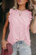 Pink Khaki Striped Crew Neck Ruffled Tank Top