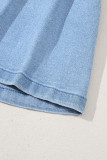 Dusk Blue Pleated Patchwork Panel Lightweight Denim Shorts