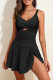 Black Adjustable Straps Cutout Ruched Knot Slit One Piece Swim Dress