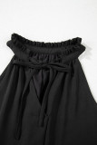 Black Pinched V Neck Tie Loose Tank Top