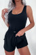 Black Plain Sleeveless Loop Drawstring Cinched Waist Romper