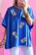 Blue Sequined American Flag Pop Can Pattern Oversized Tee