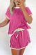 Rose Red Colorblock Edge Drop Shoulder T Shirt and Skort 2Pcs Set