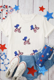 White Sequin Stars and Stripes Balloon Puppy Graphic Crewneck Tee