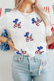 White Sequin Stars and Stripes Balloon Puppy Graphic Crewneck Tee