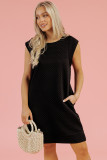 Black Textured Cap Sleeve T-shirt Shift Mini Dress