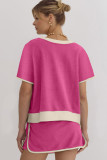 Rose Red Colorblock Edge Drop Shoulder T Shirt and Skort 2Pcs Set