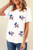 White Sequin Stars and Stripes Balloon Puppy Graphic Crewneck Tee