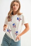 White Sequin Stars and Stripes Balloon Puppy Graphic Crewneck Tee