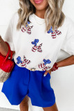 White Sequin Stars and Stripes Balloon Puppy Graphic Crewneck Tee