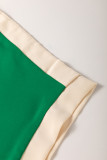 Green Oversized Color Block Boat Neck Tunic Blouse