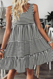 Black Stripe U Neck Sleeveless Loose Fit Mini Dress