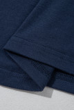 Navy Blue Contrast Lace Raglan Sleeve Pleated Detail Shift Dress