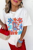 White Floral Cowgirl Boots Print Independence Day T Shirt