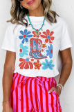 White Floral Cowgirl Boots Print Independence Day T Shirt