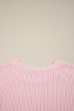 Pink Corded Knit Color Block Pocketed Crew Neck T Shirt